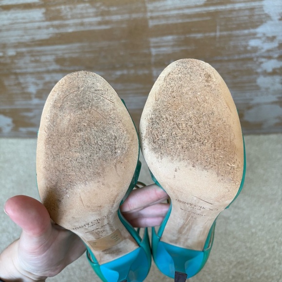 Jimmy Choo Lang Patent Leather Heeled Sandals Blue Preppy Classic Womens 6 - Picture 6 of 11